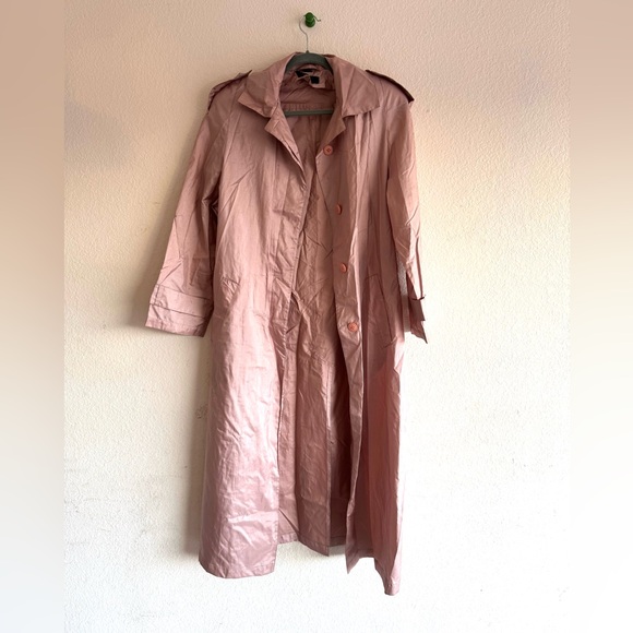 Alorna Made In Hong Kong Vintage Pink Rain Trench Coat Polyester Belted - Picture 3 of 13